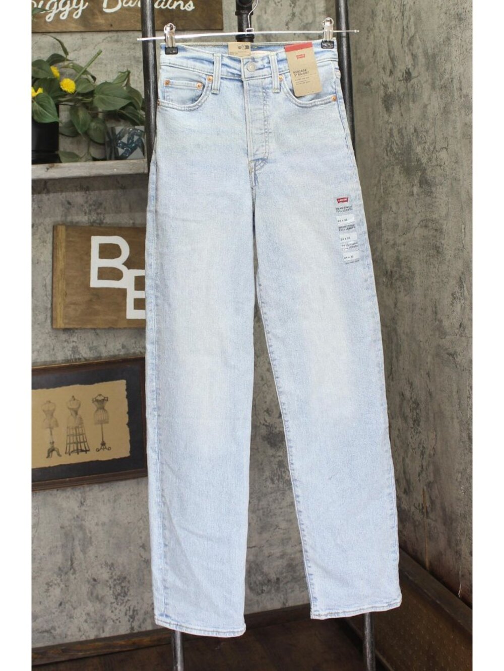 Levi's Womens Ribcage Straight Full Length Jeans Button Fly All Alone Blue 24x32